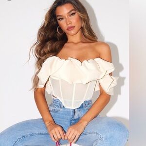 Pretty Little Things Cream Woven Bardot Mesh Corset